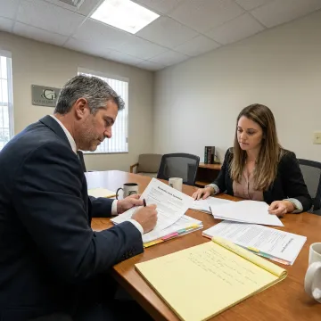 Attorney reviewing lease documents with client