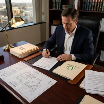 Attorney reviewing deed paperwork for property transfer