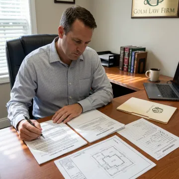 Attorney reviewing real estate acquisition documents