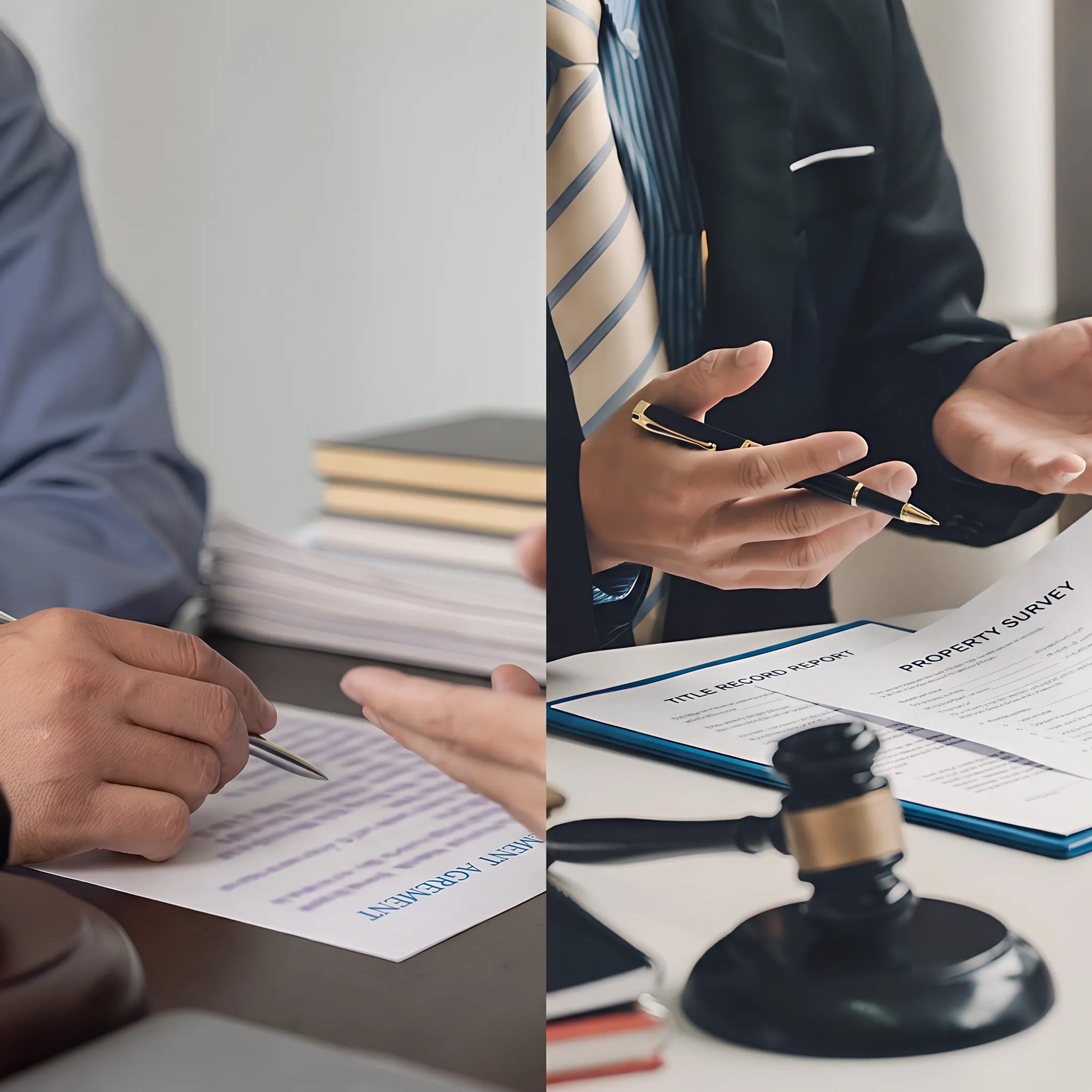 Florida real estate attorney reviewing easement documents and a property survey