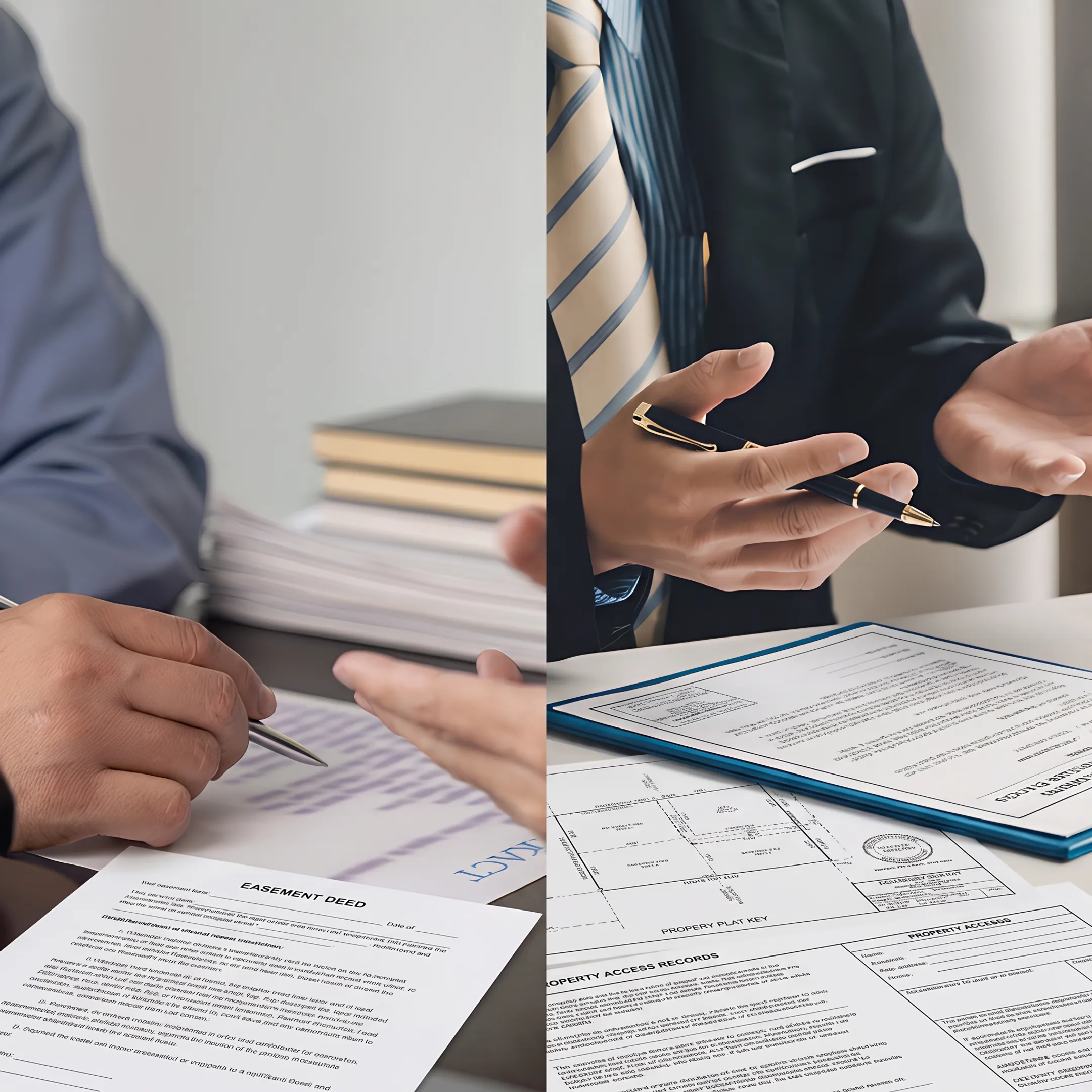 Attorney discussing easement dispute documents with a Florida property owner