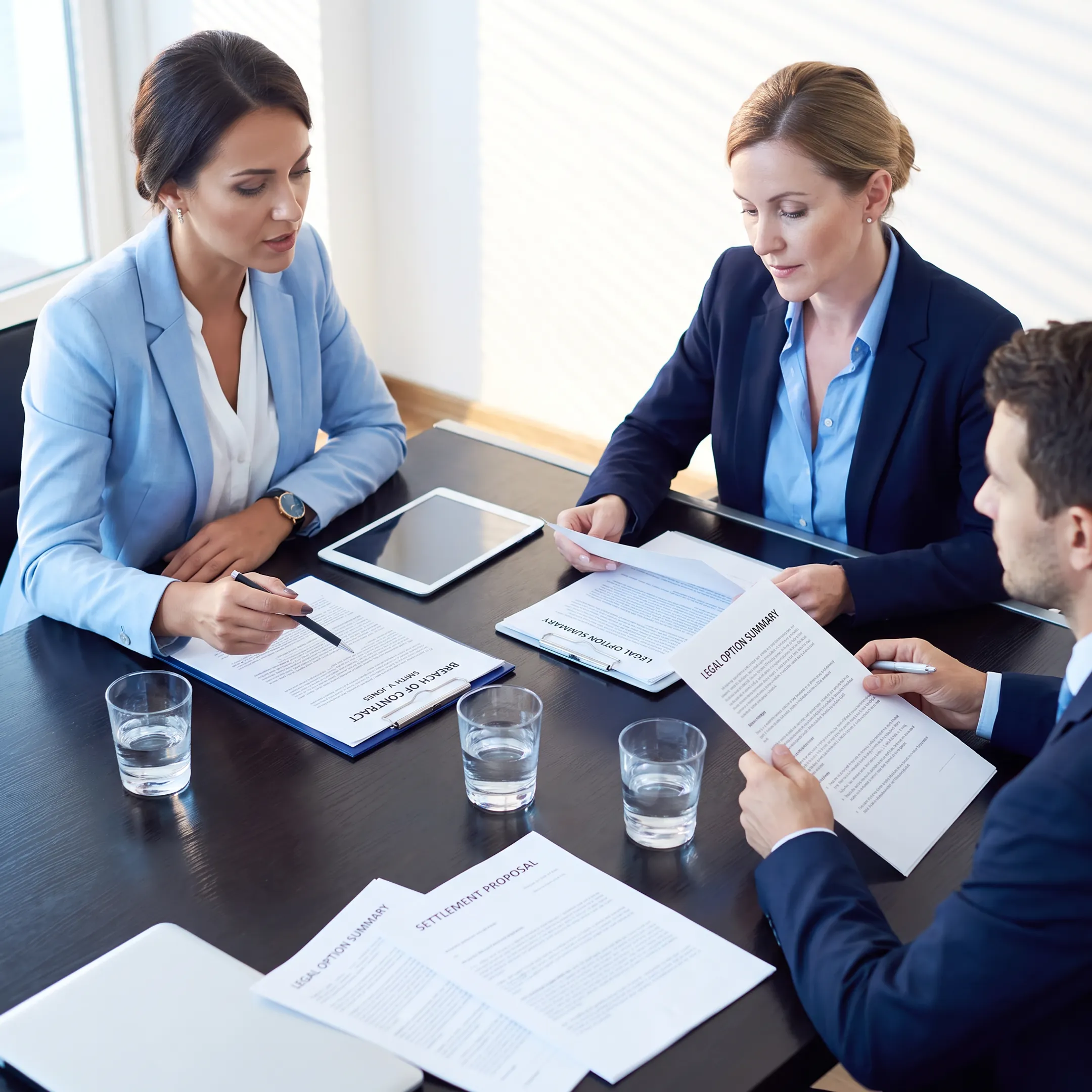 Florida attorney explaining contract dispute options to a business client