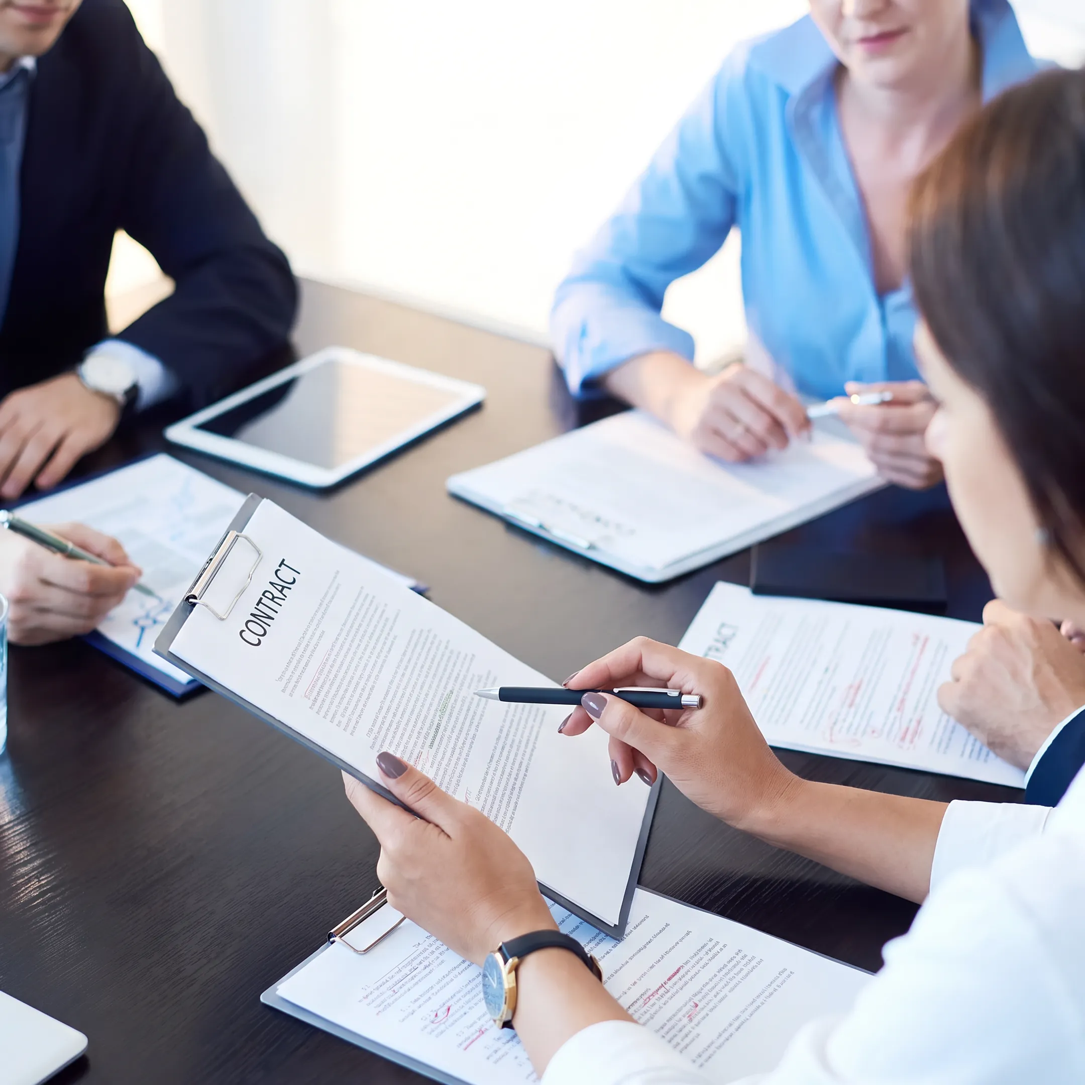 Florida attorney reviewing a business contract with a client