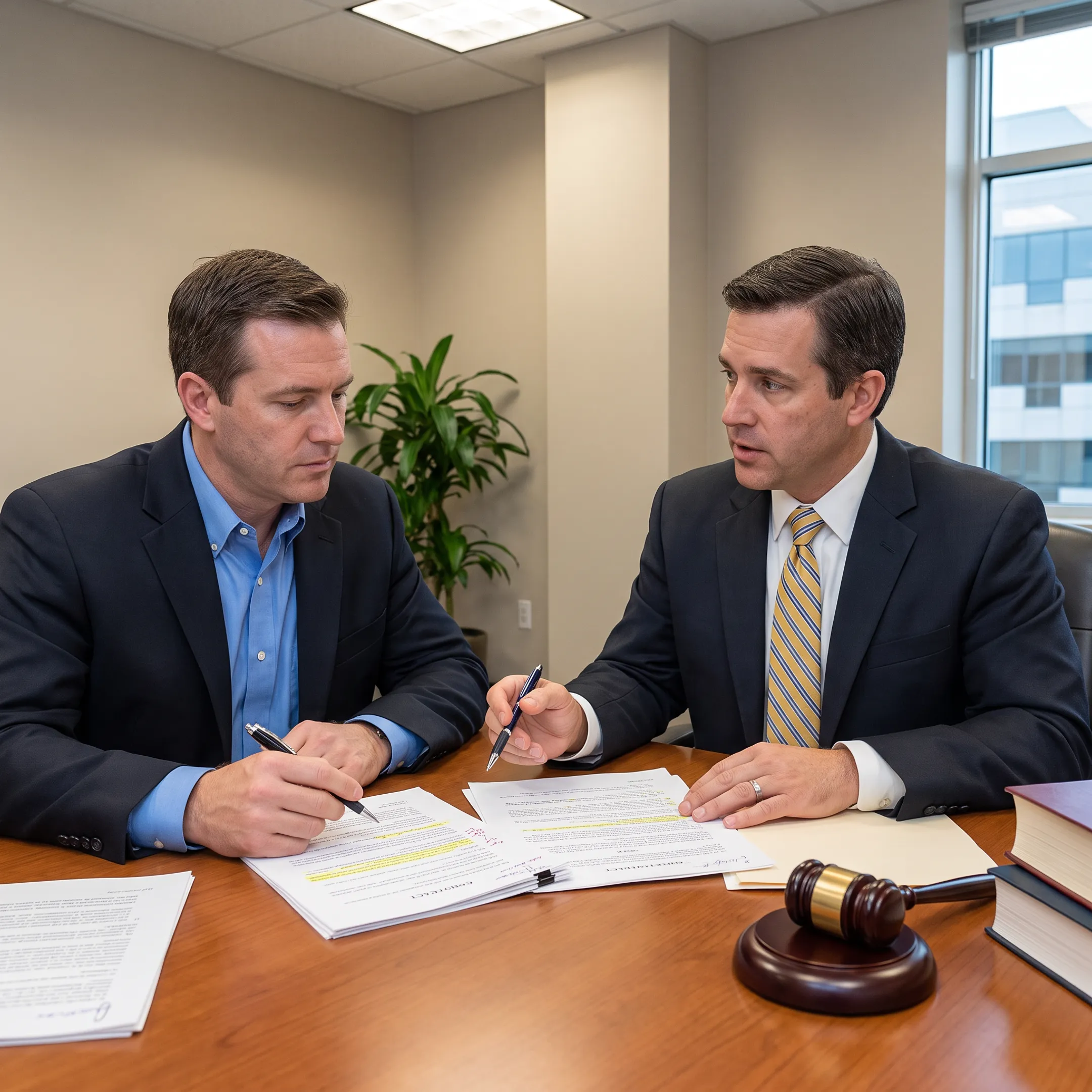 Attorney explaining contract provisions to a Florida client