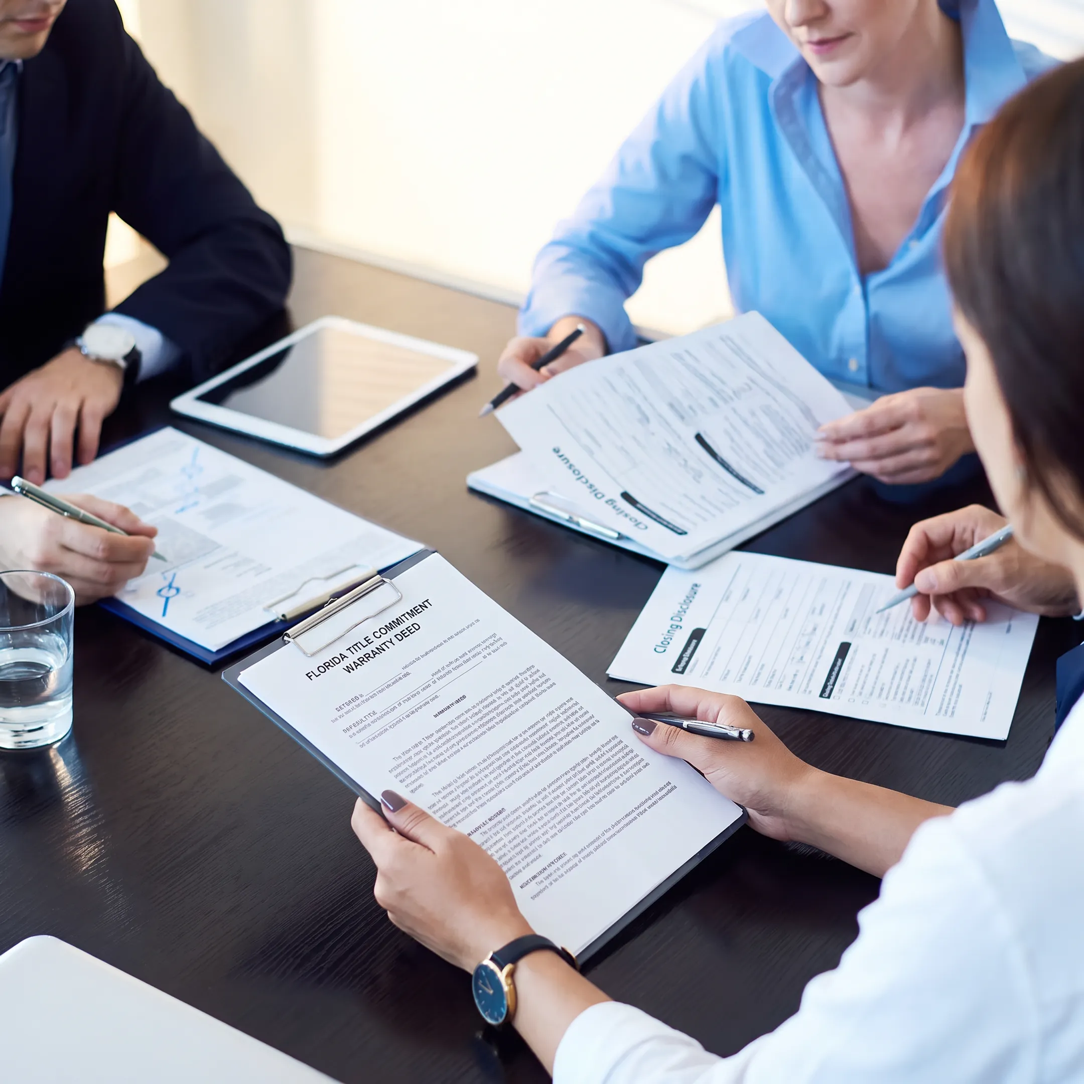 Attorney reviewing Florida real estate closing documents with clients