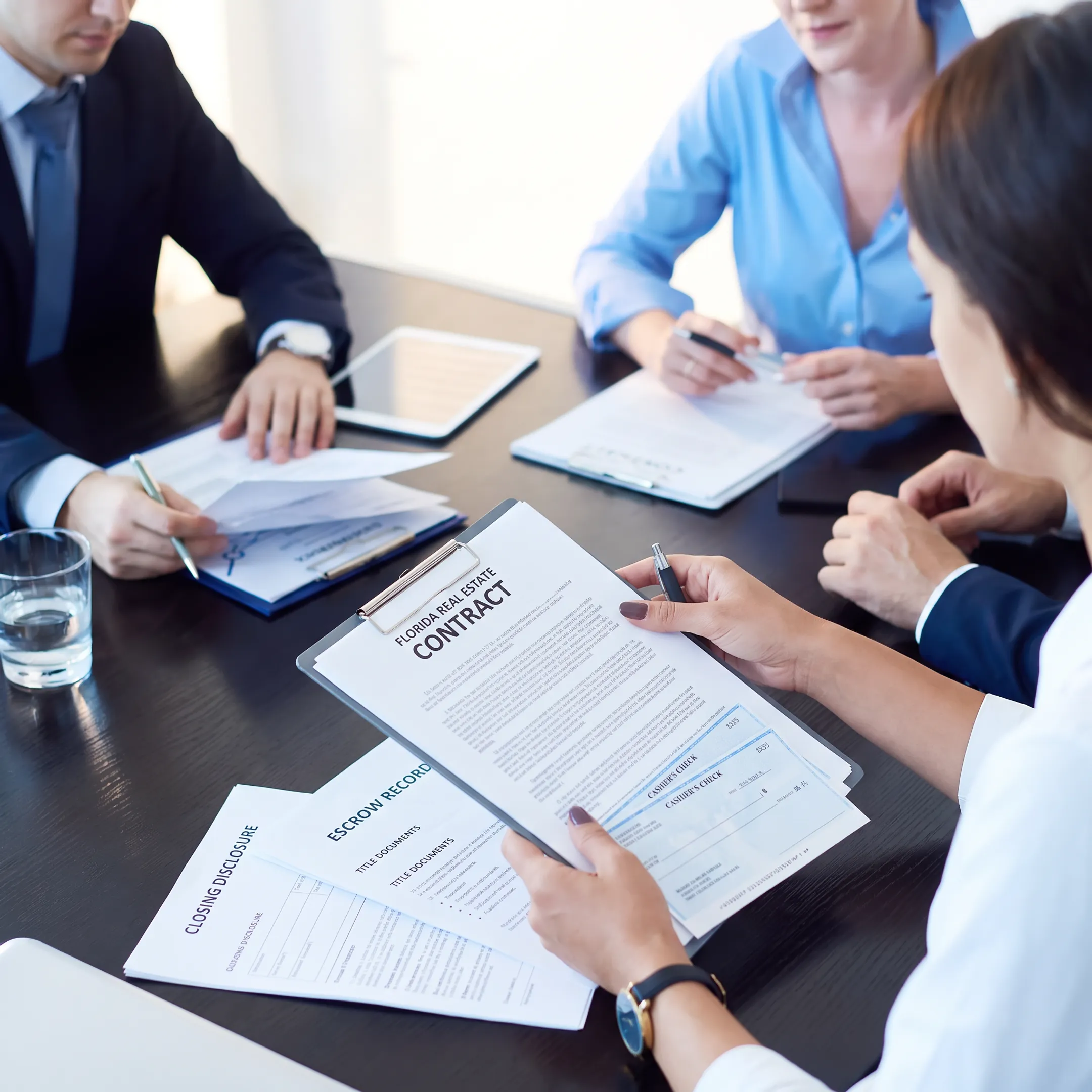 Florida real estate attorney organizing escrow and closing documents