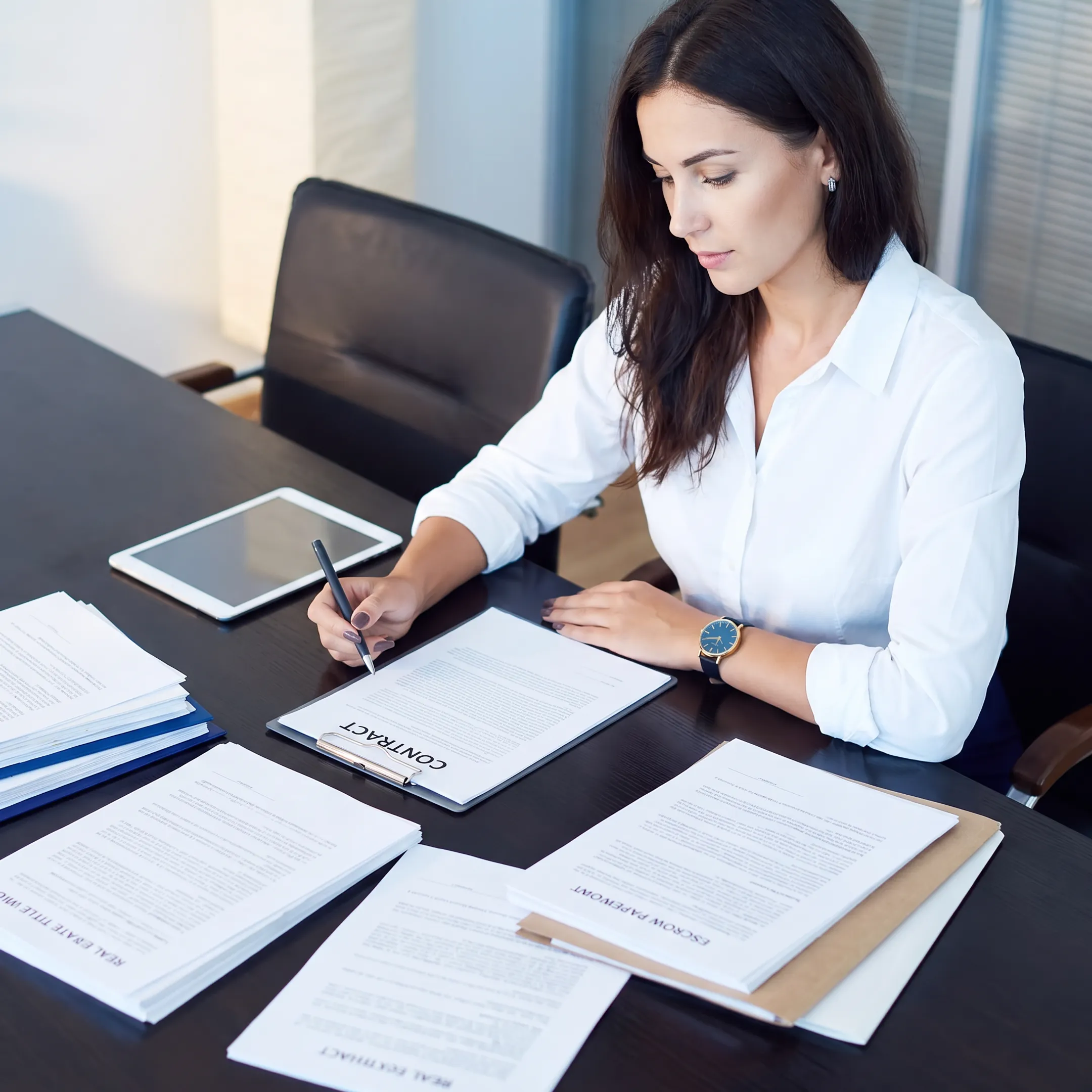 Attorney reviewing Florida real estate title and escrow documents