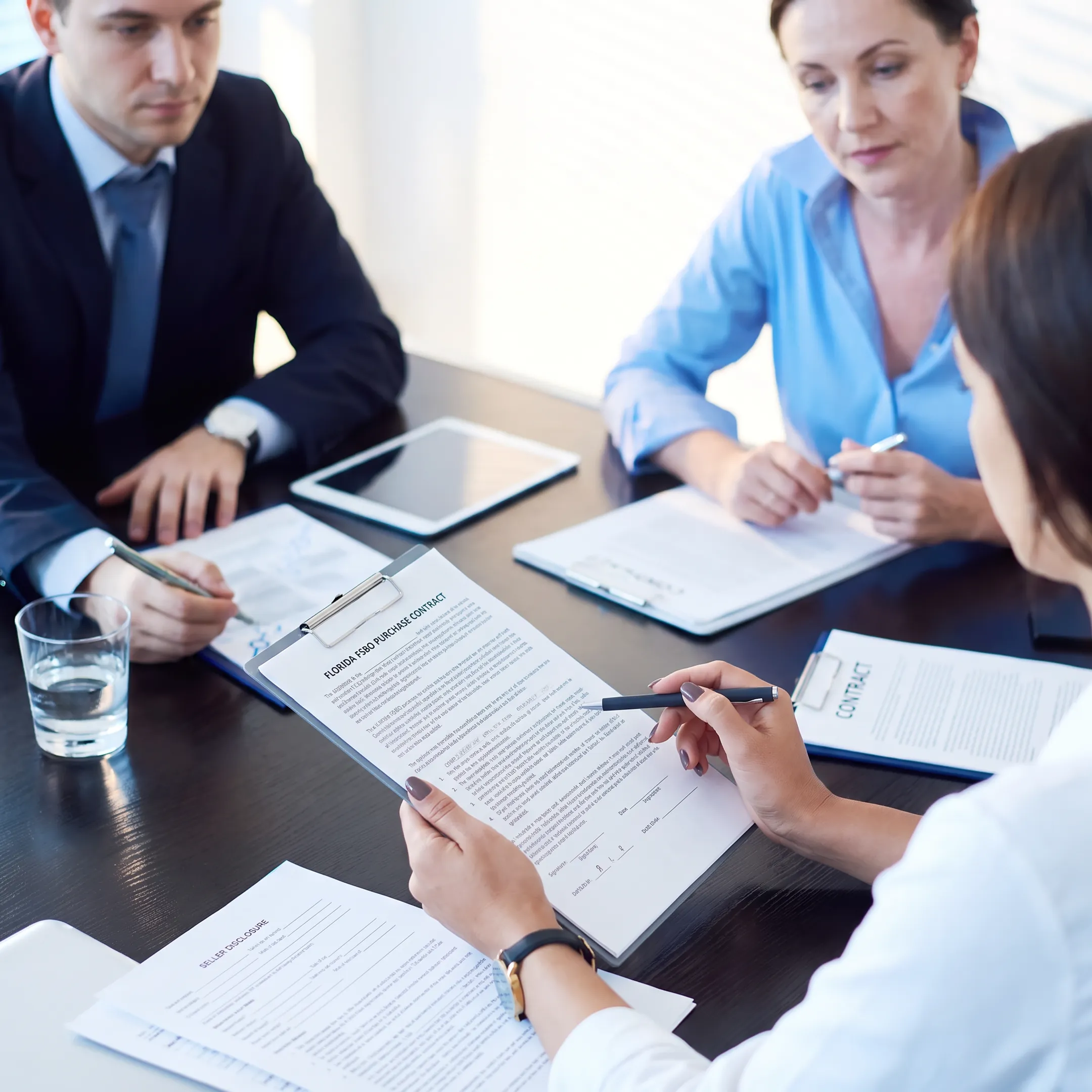 Florida attorney reviewing FSBO real estate documents with a client
