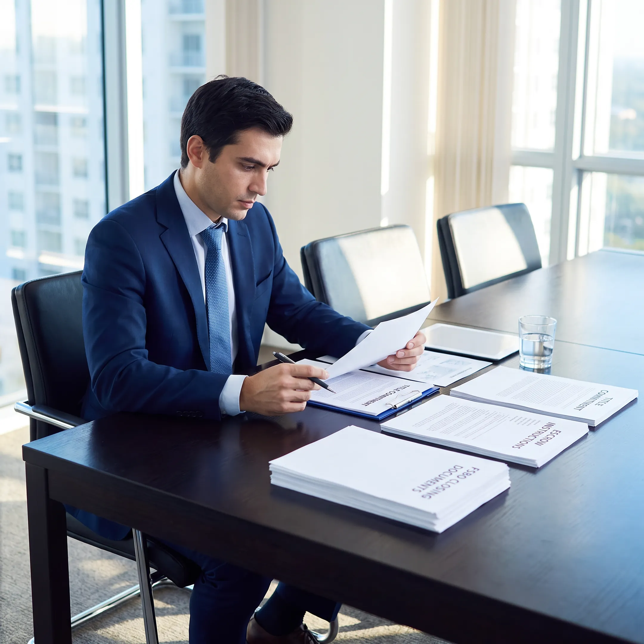 Attorney examining Florida title and escrow documents