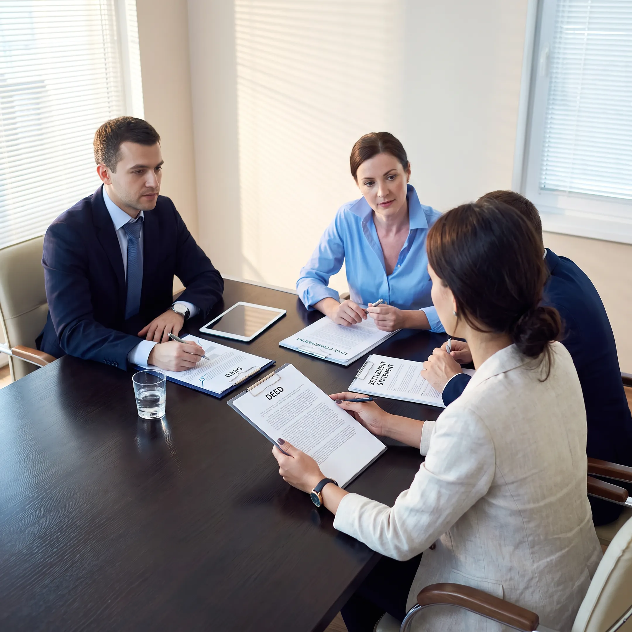 Attorney reviewing Florida real estate closing documents with clients