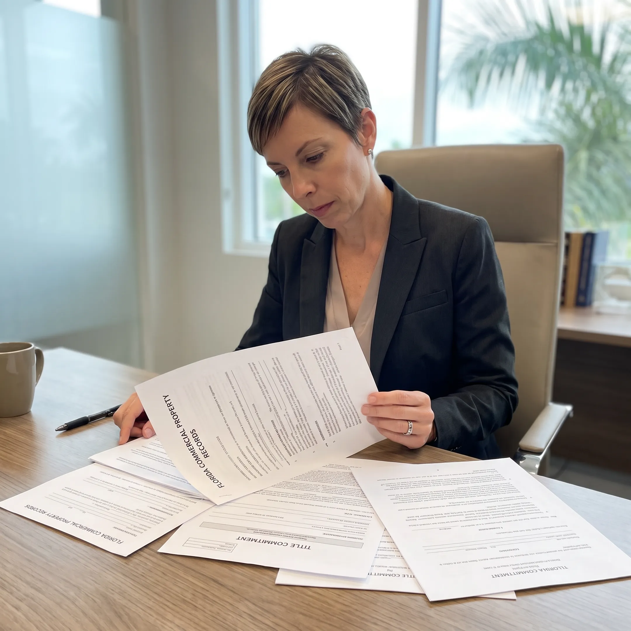Florida attorney examining commercial title records