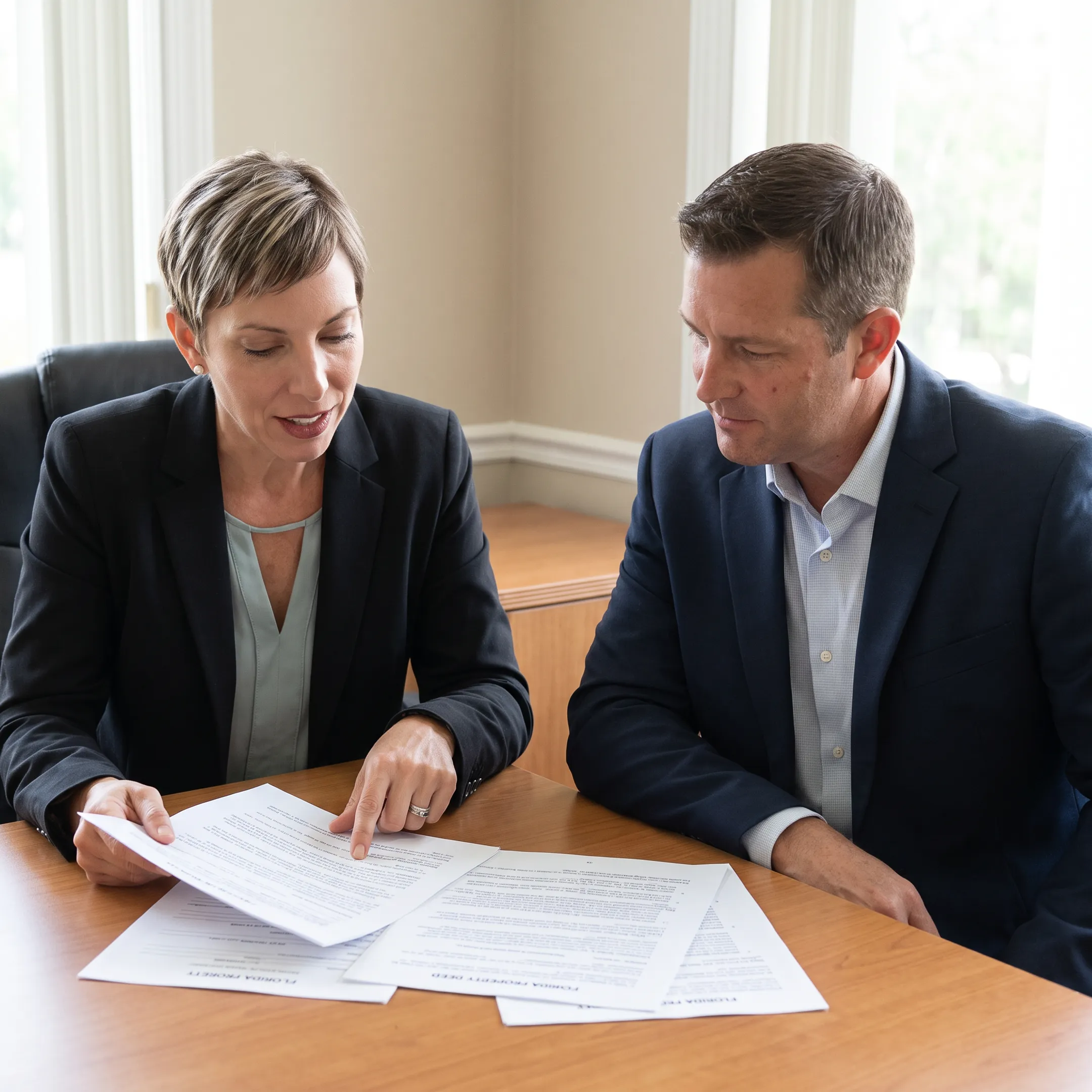 Attorney reviewing a Florida quitclaim deed with a client