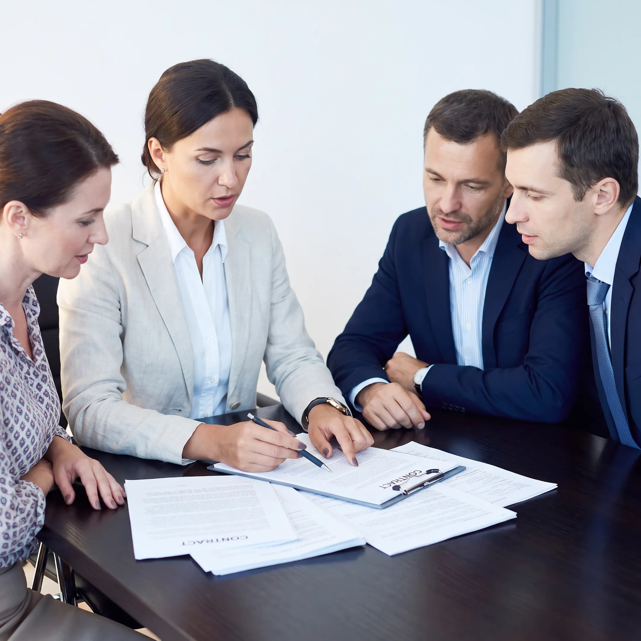 Attorney reviewing Florida commercial real estate documents with business clients