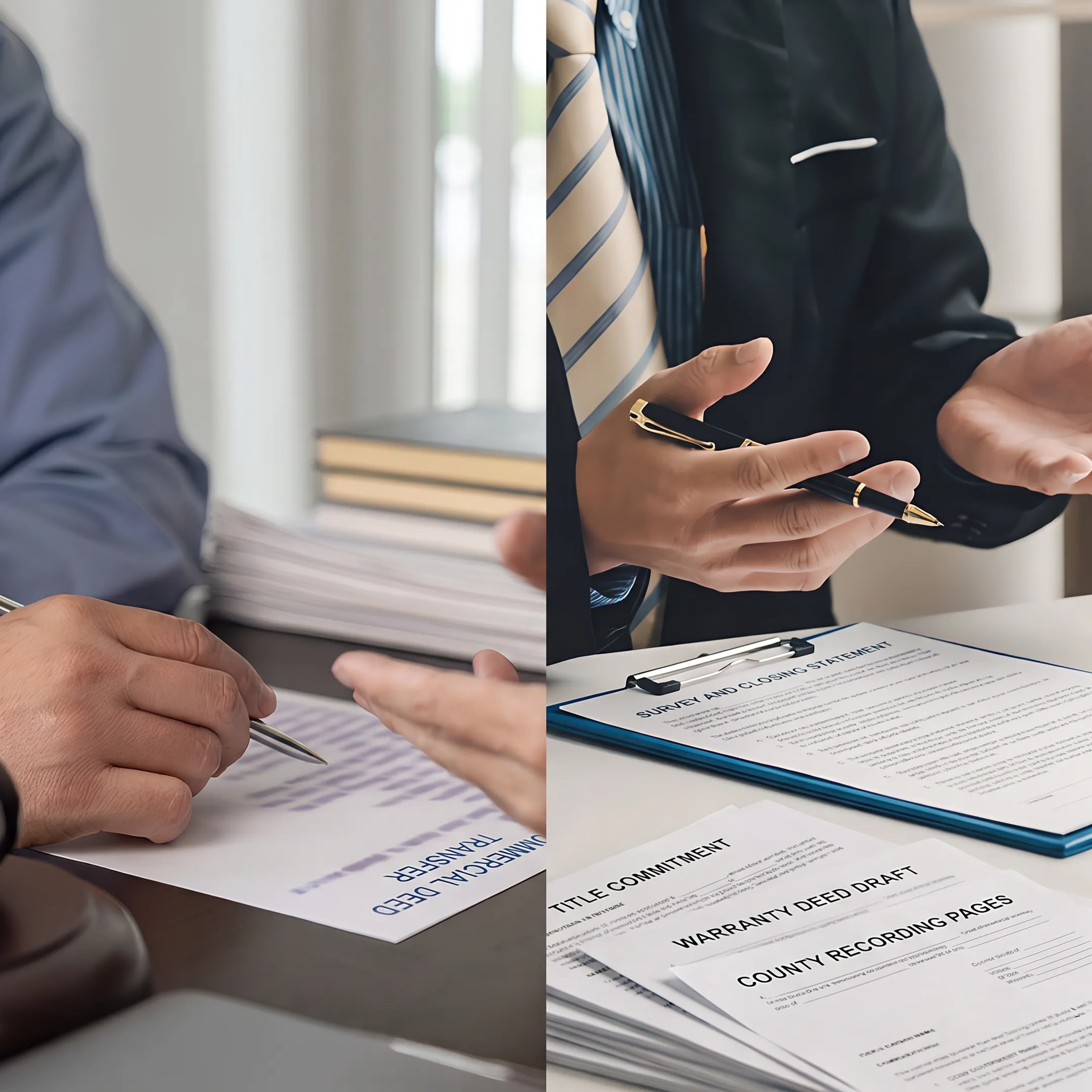 Florida attorney reviewing commercial property deed documents