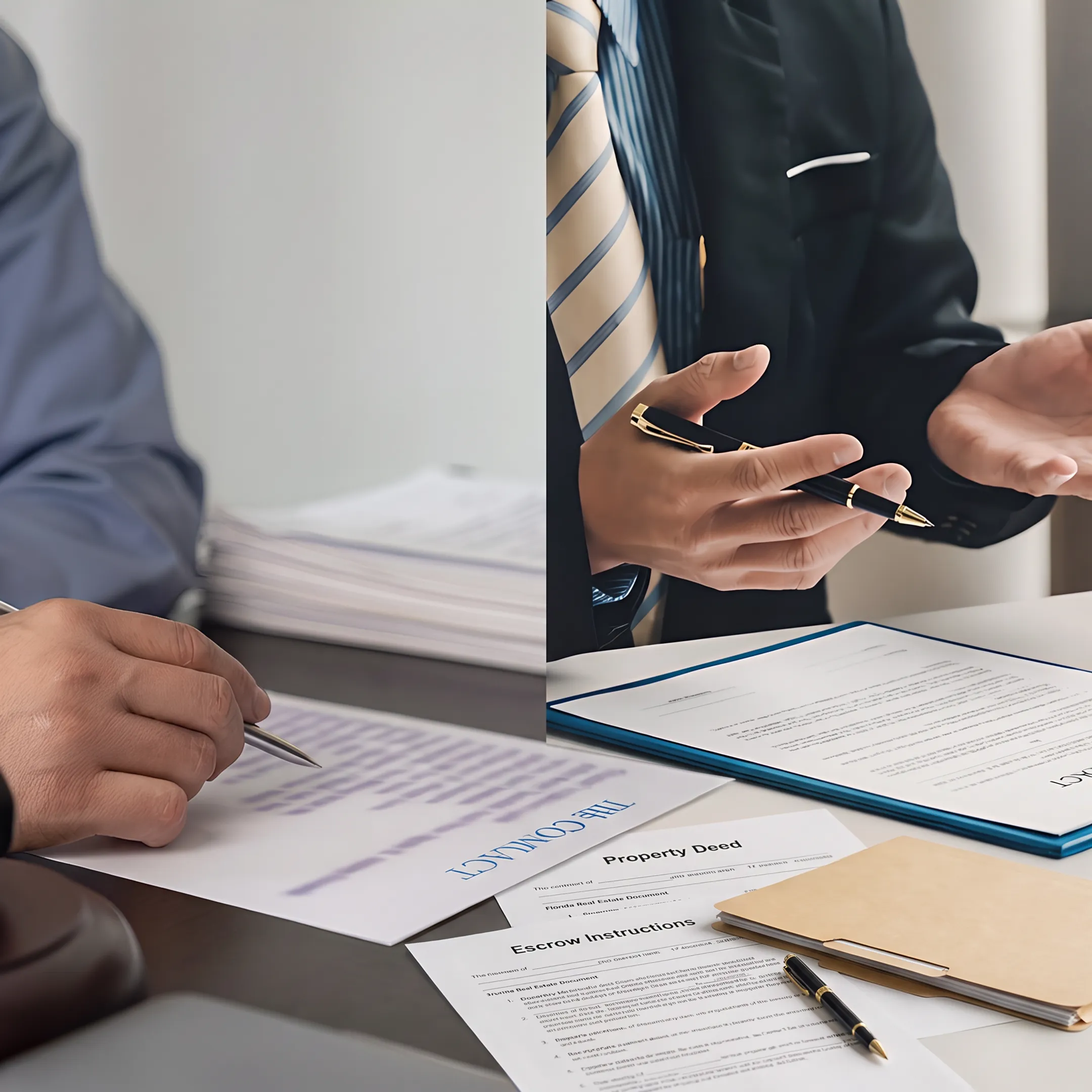 Florida attorney examining a property title commitment and closing documents