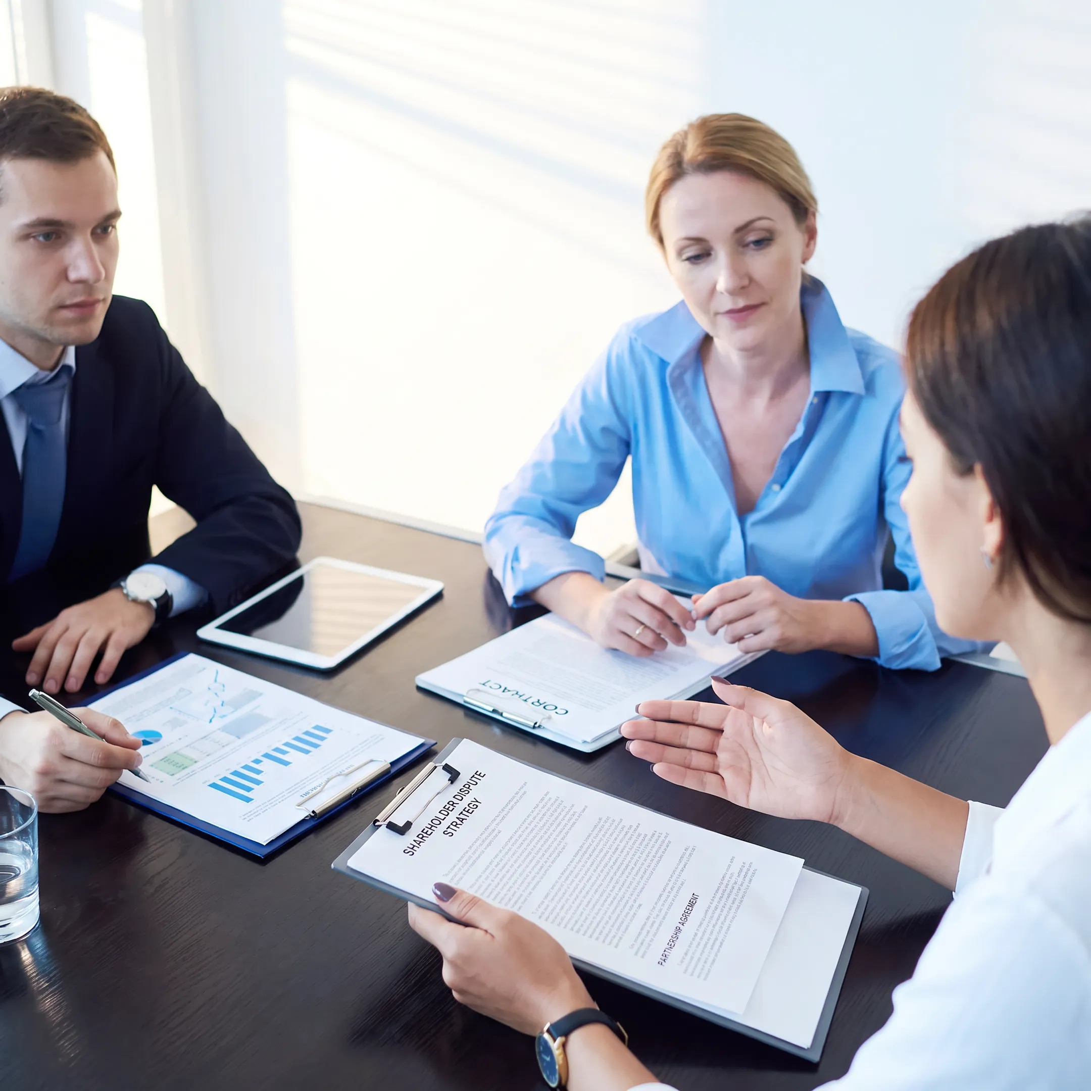 Florida business attorney discussing partnership dispute strategy with clients