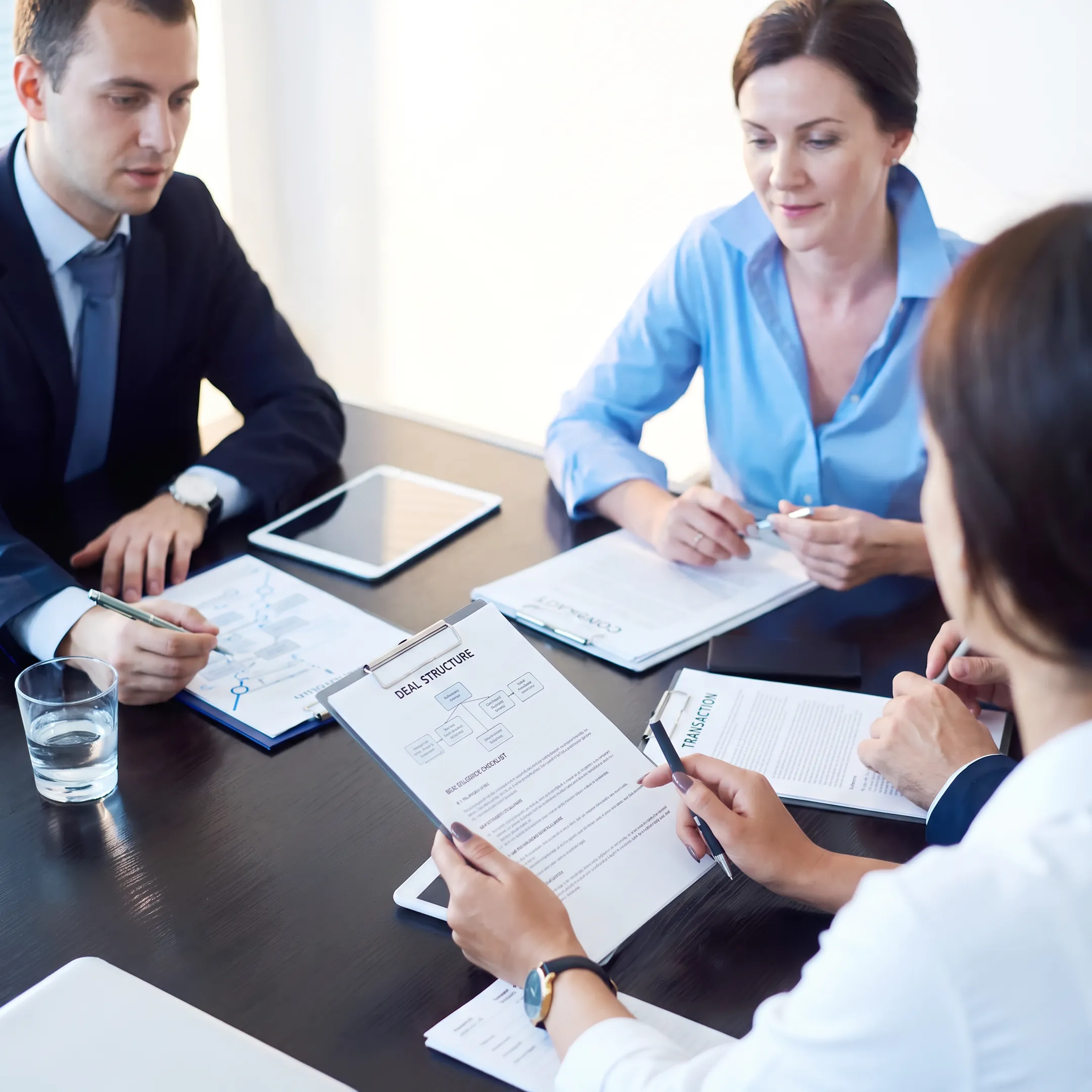 Florida business attorney discussing an acquisition agreement with business owners