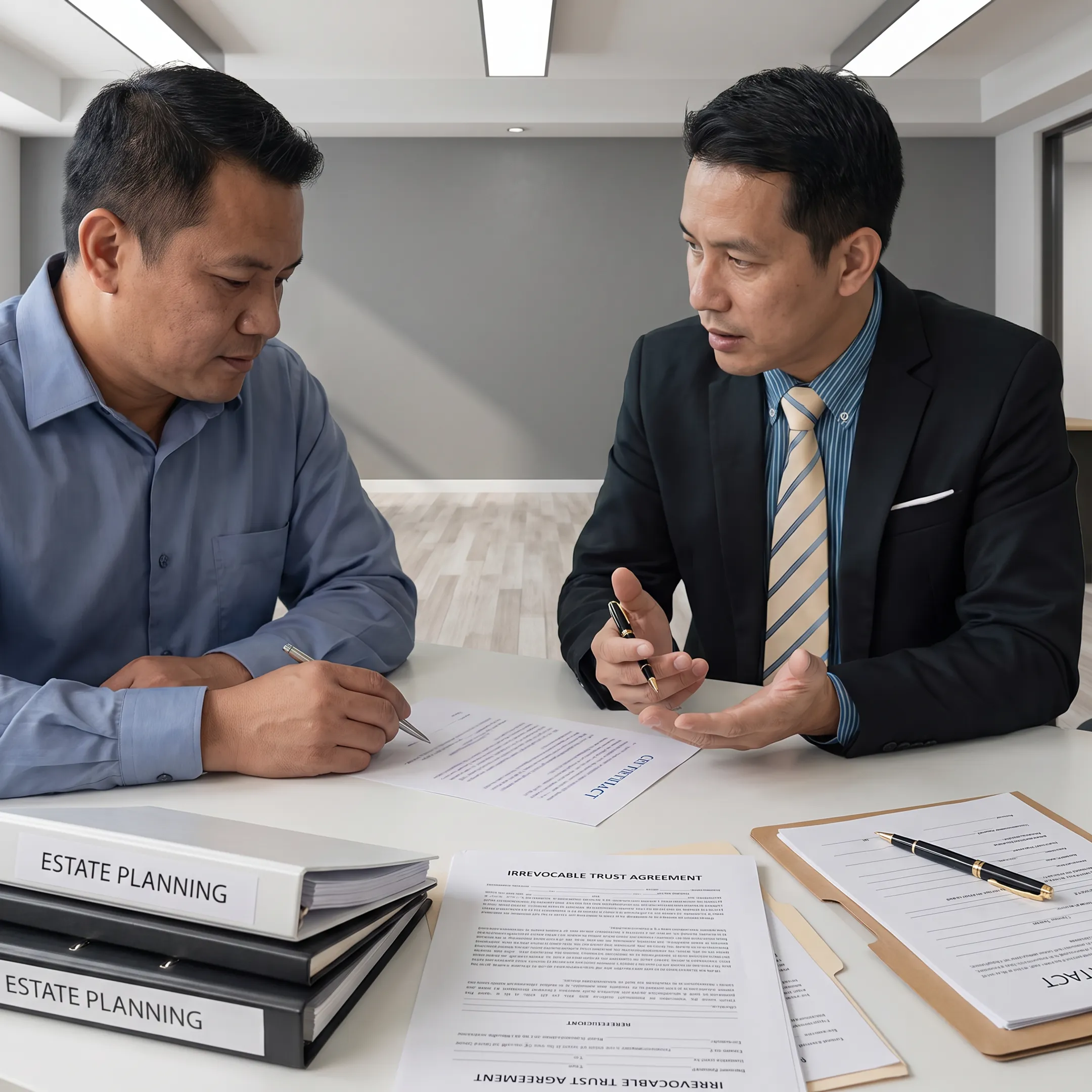 Attorney explaining irrevocable trust planning to Florida clients
