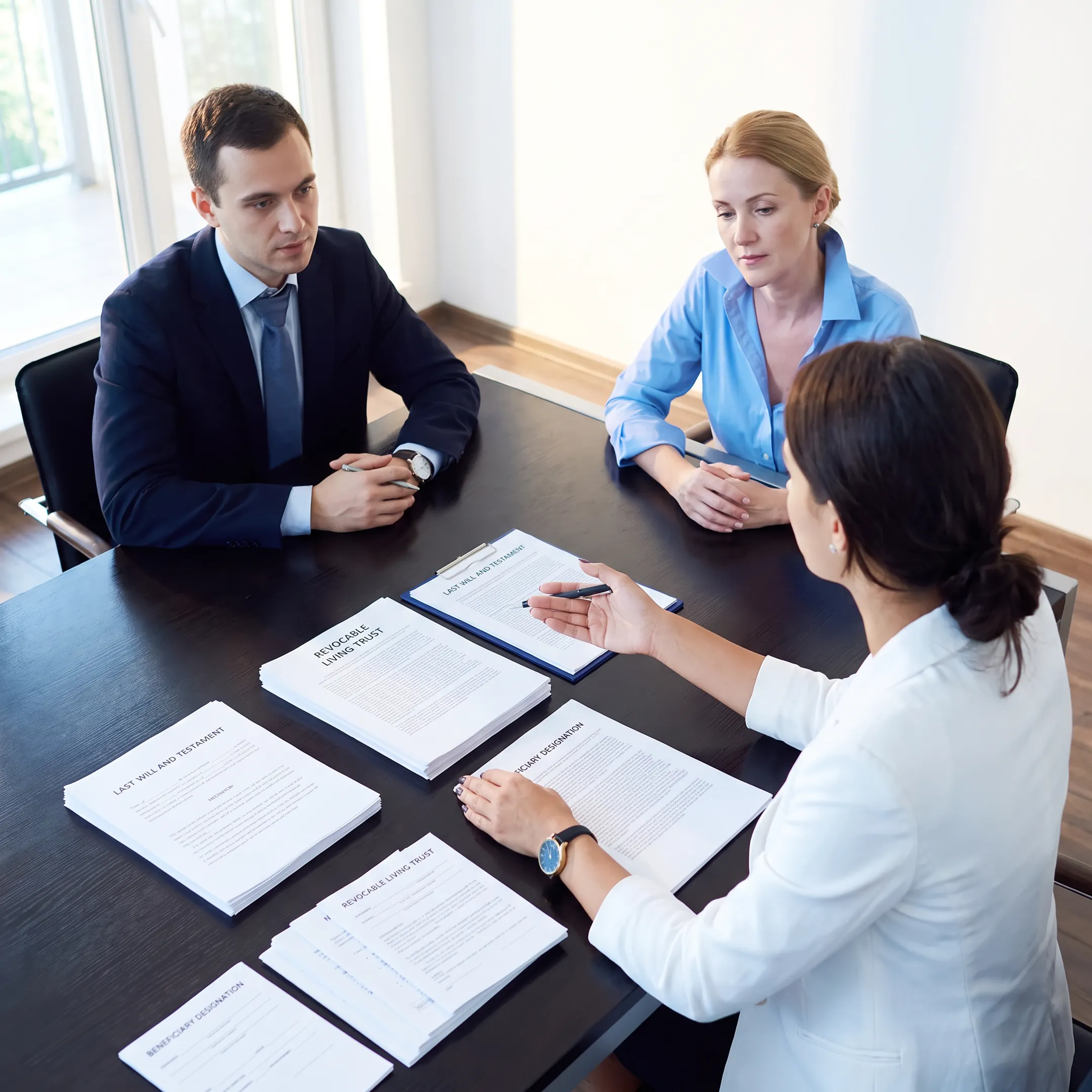 Attorney explaining estate planning documents to clients