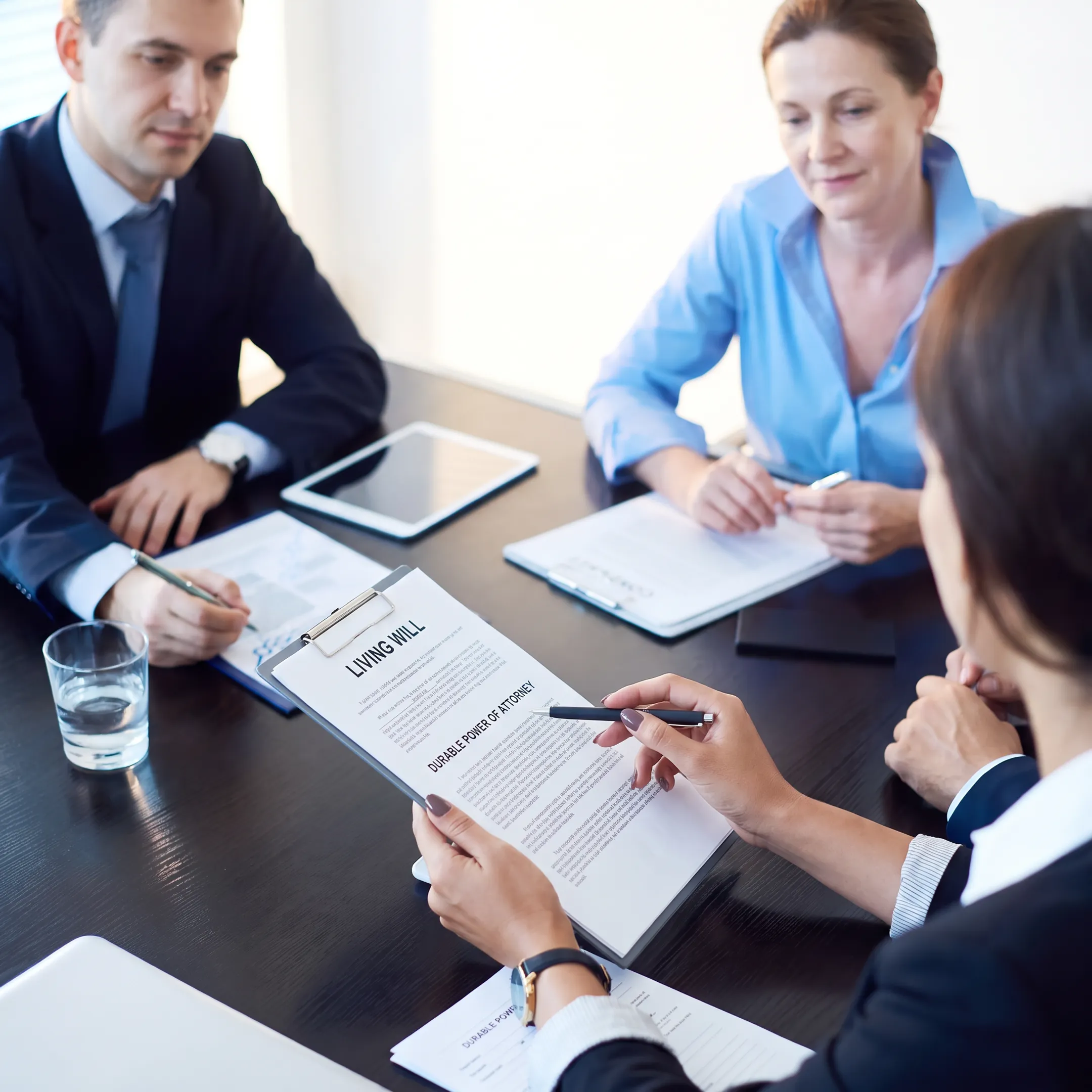 Attorney explaining Florida living will options to a family