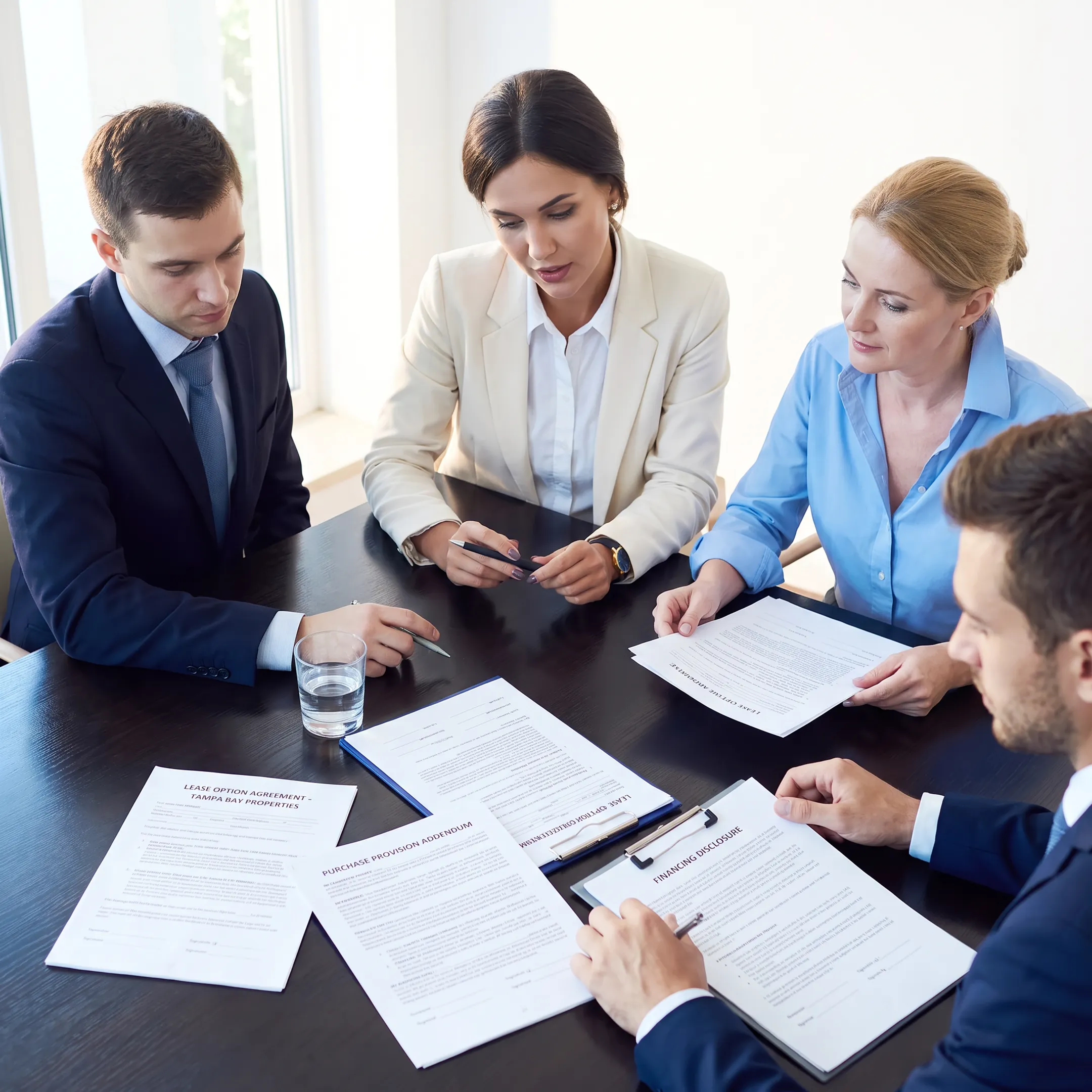 Florida attorney explaining rent-to-own contract terms to property clients