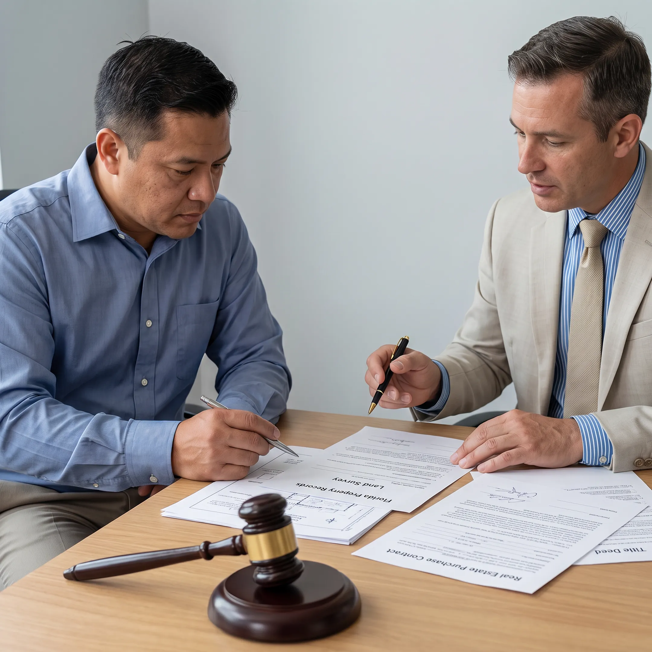 Attorney examining Florida property dispute records and legal documents