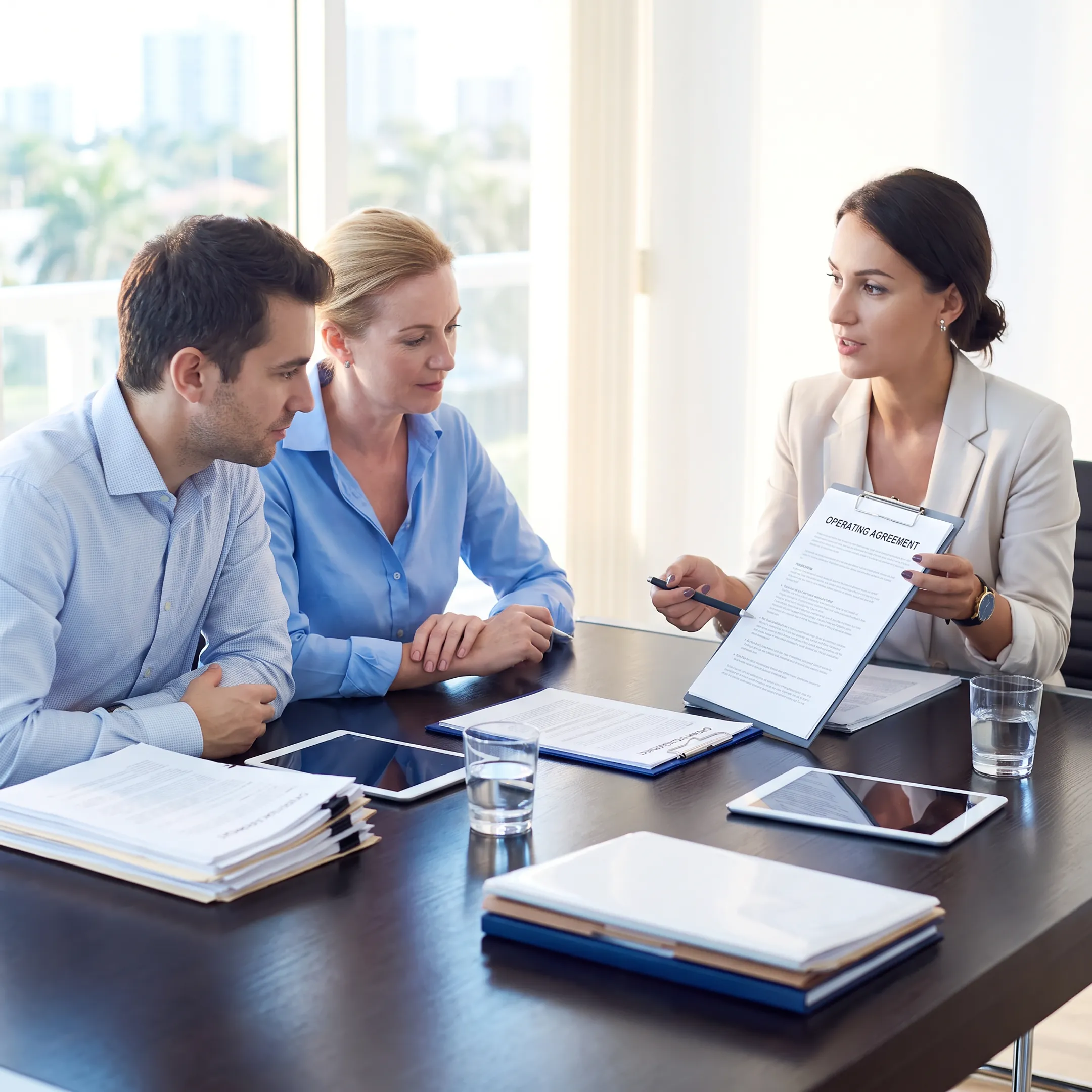 Florida attorney explaining LLC documents to business owners