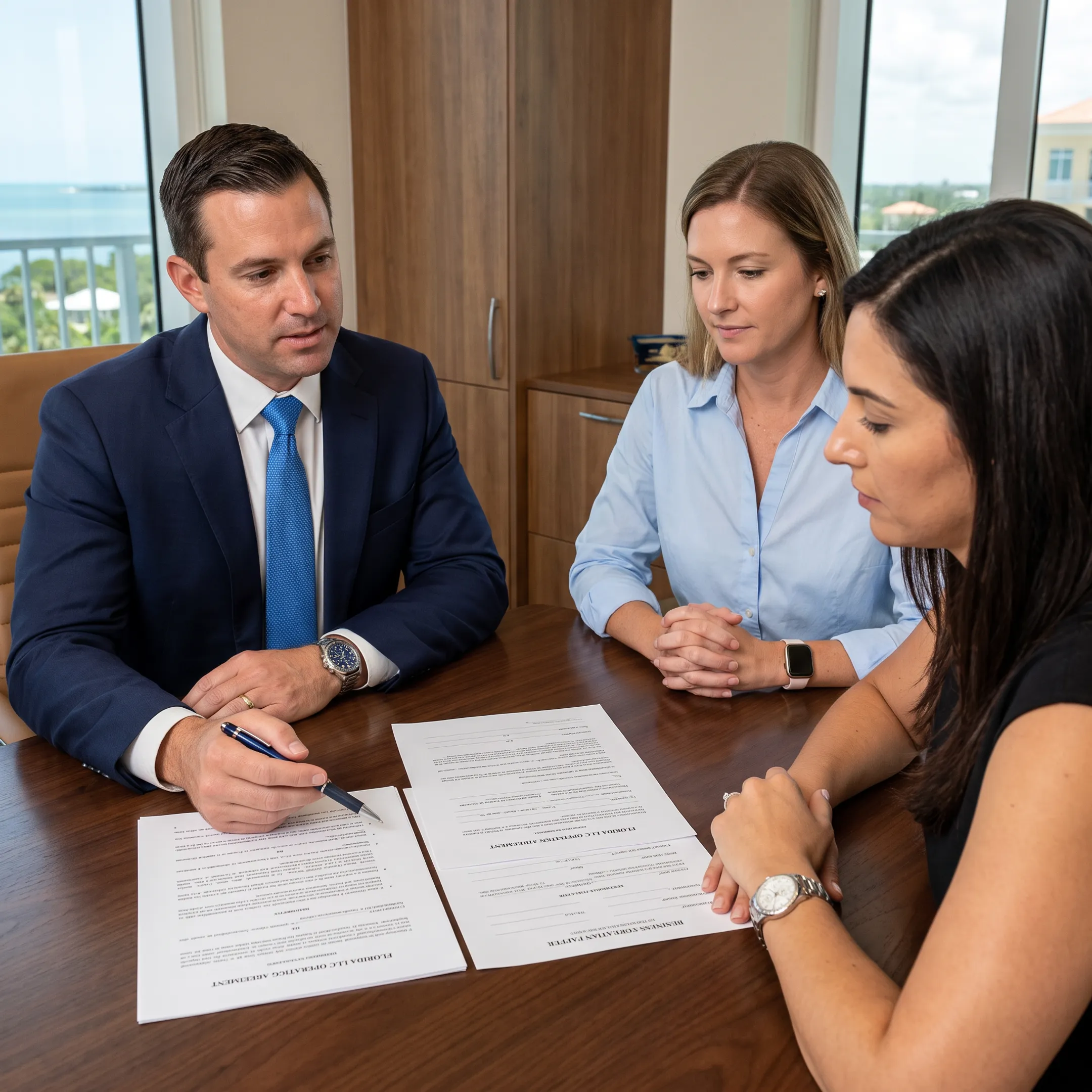 Attorney explaining LLC documents to Florida business owners