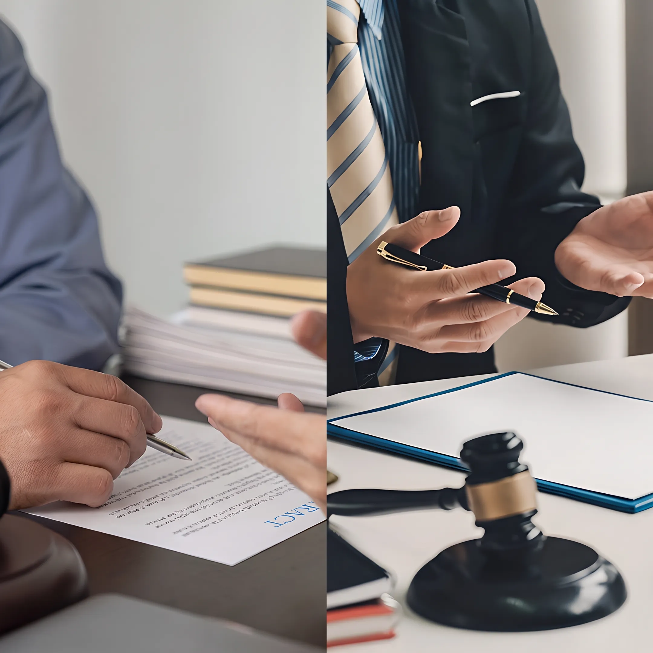 Attorney examining contract documents during a dispute evaluation