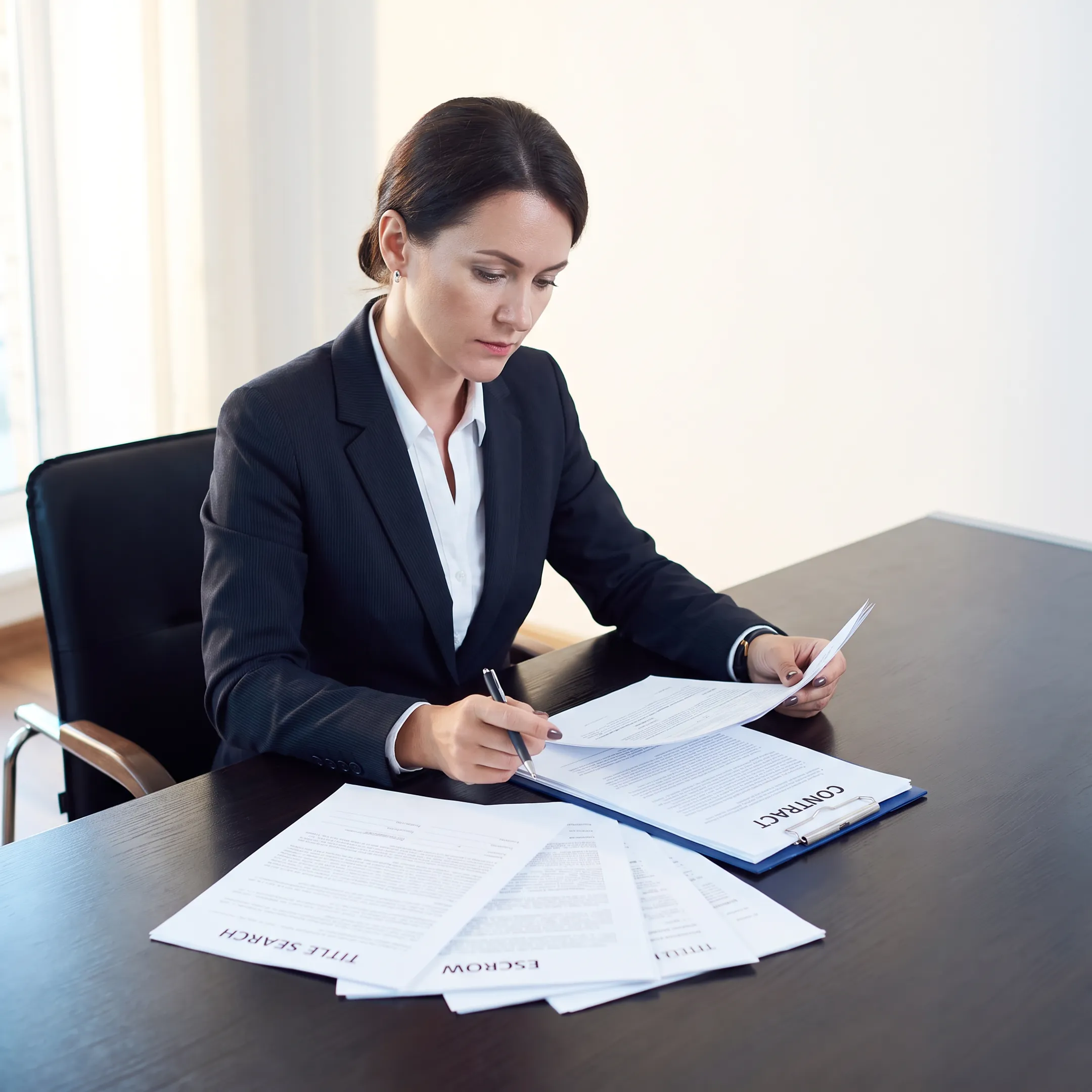 Florida real estate attorney examining title and escrow documents