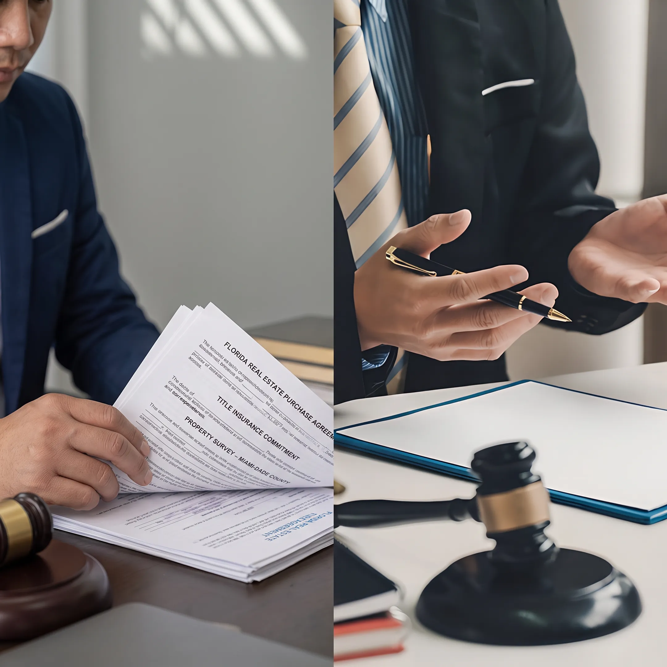 Attorney examining Florida real estate dispute documents at a desk