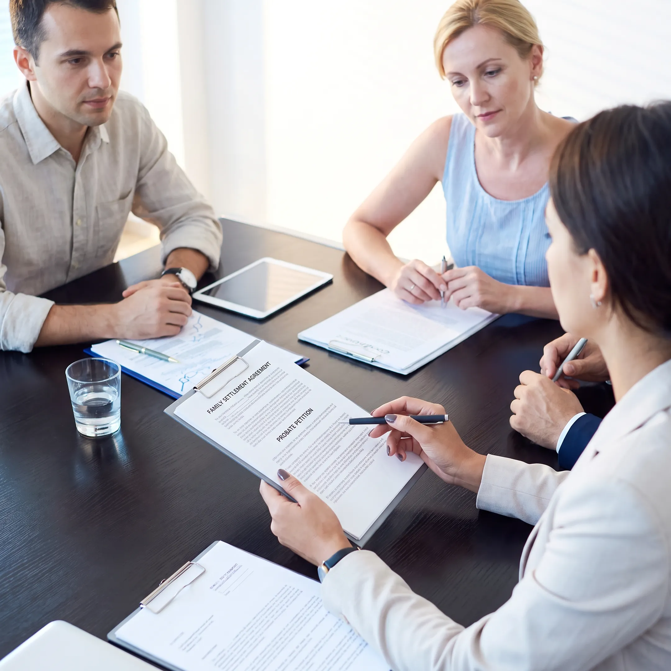 Attorney explaining probate documents to a Florida family