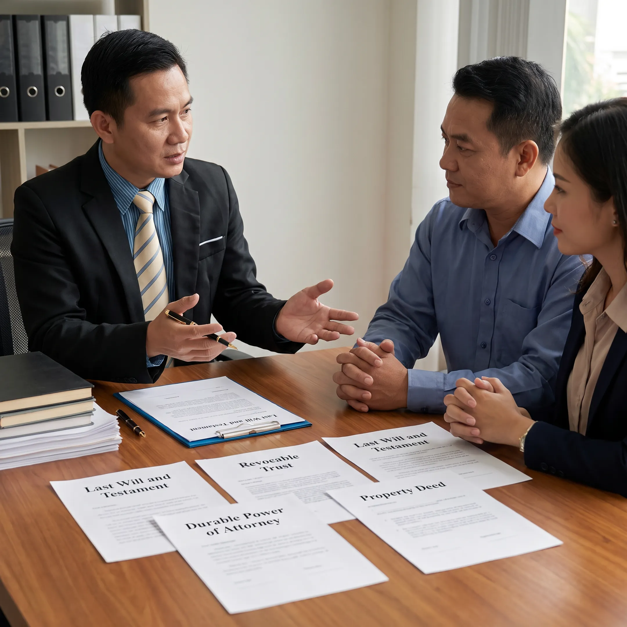 Attorney explaining Florida estate planning options to a couple