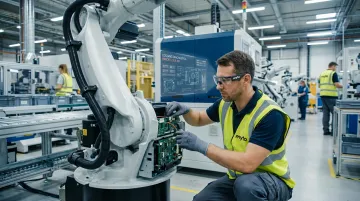 Manufacturing operator wearing AI glasses capturing tacit knowledge hands-free