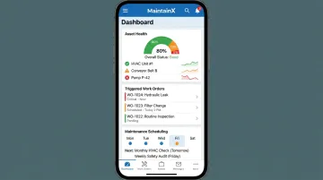 MaintainX mobile CMMS dashboard displaying asset health alerts and work order management