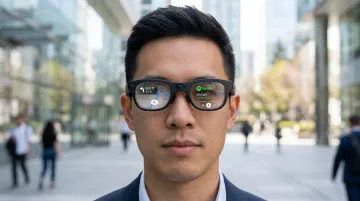 RayNeo X3 Pro AR glasses displaying full-color binocular MicroLED overlay in use