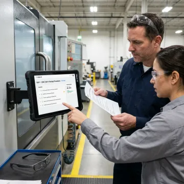 Manufacturing team reviewing AI-generated SOP workflow