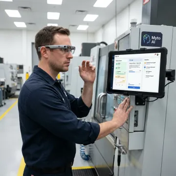 Operator using AI manufacturing software on the factory floor