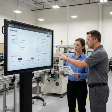 Manufacturing team reviewing AI workflow automation process
