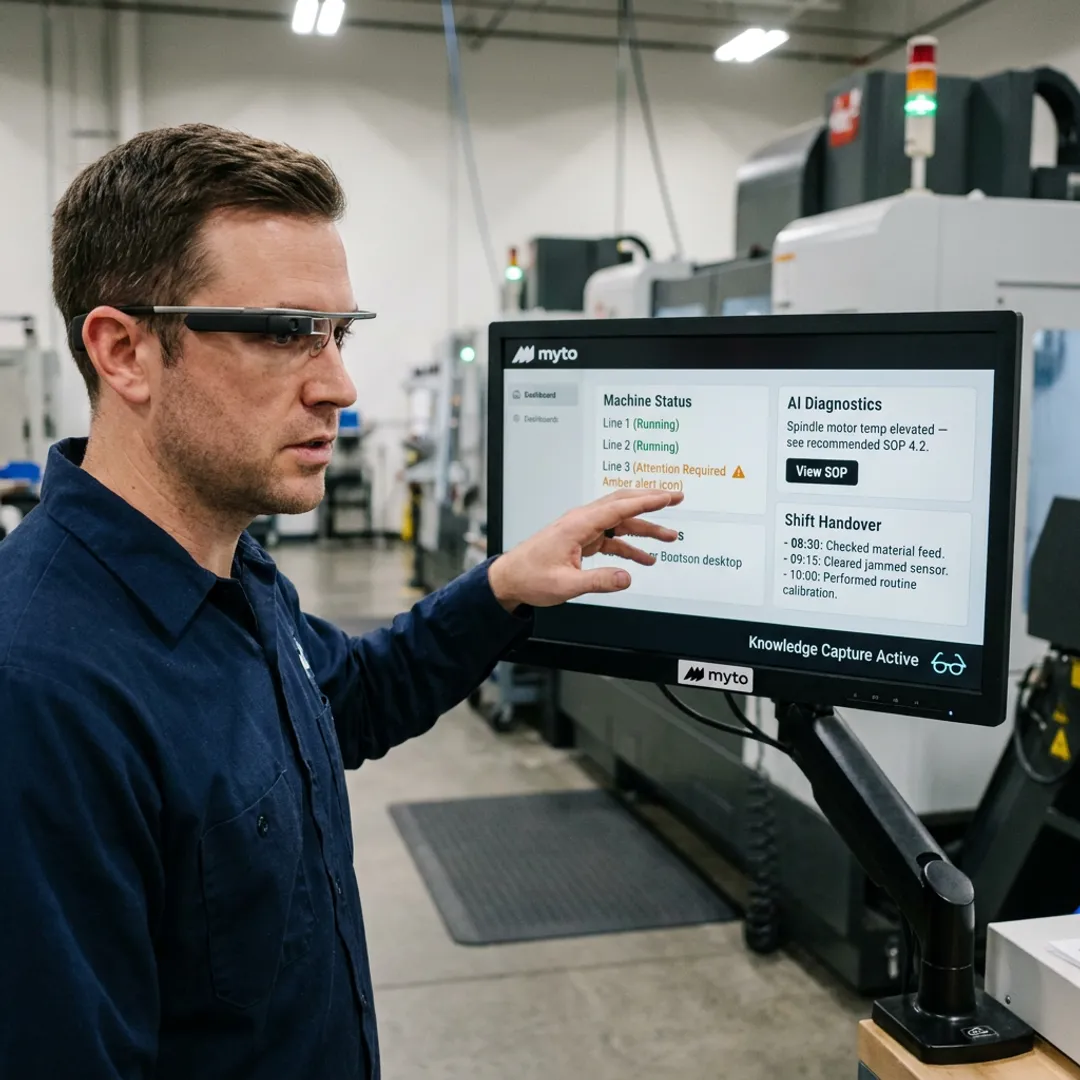 Operator using AI glasses on factory floor