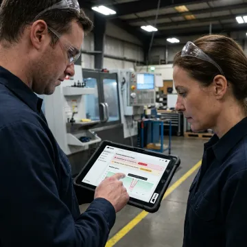 Maintenance team reviewing AI scheduling workflow