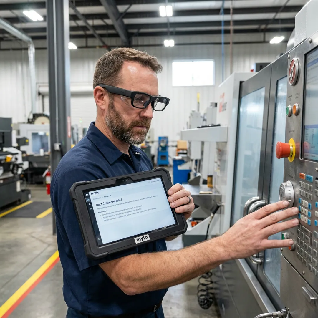 Operator using AI glasses to capture shop floor data