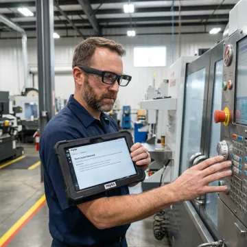 Operator using AI glasses to capture shop floor data