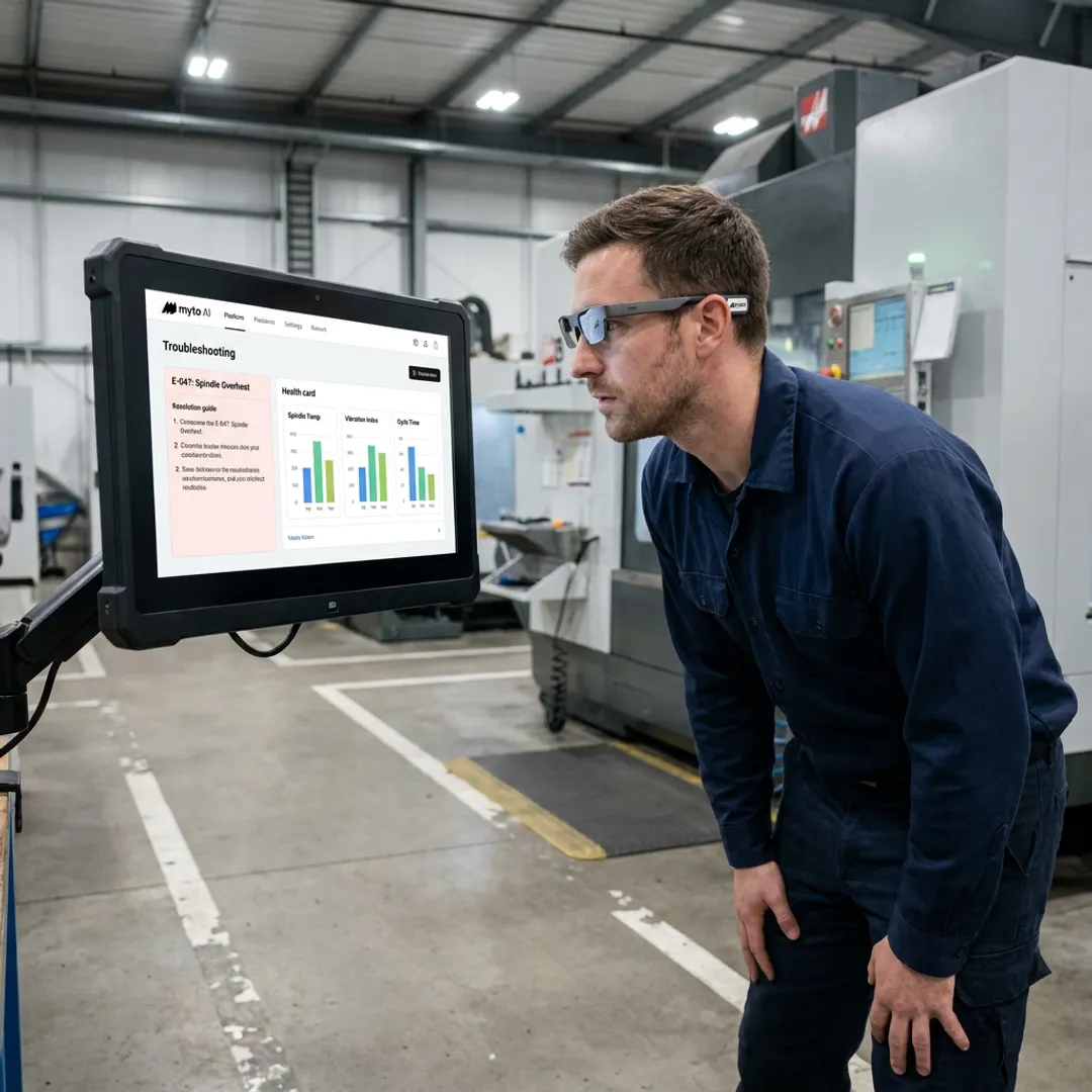 Operator using AI tools on a factory floor