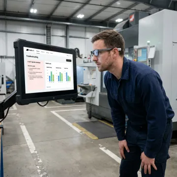 Operator using AI tools on a factory floor