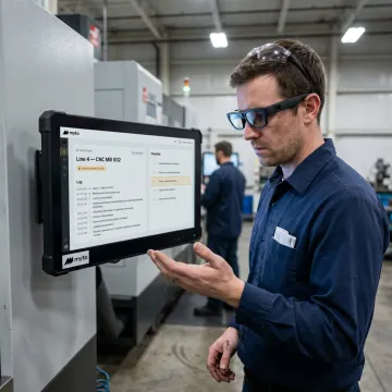 Operator using AI glasses on factory floor