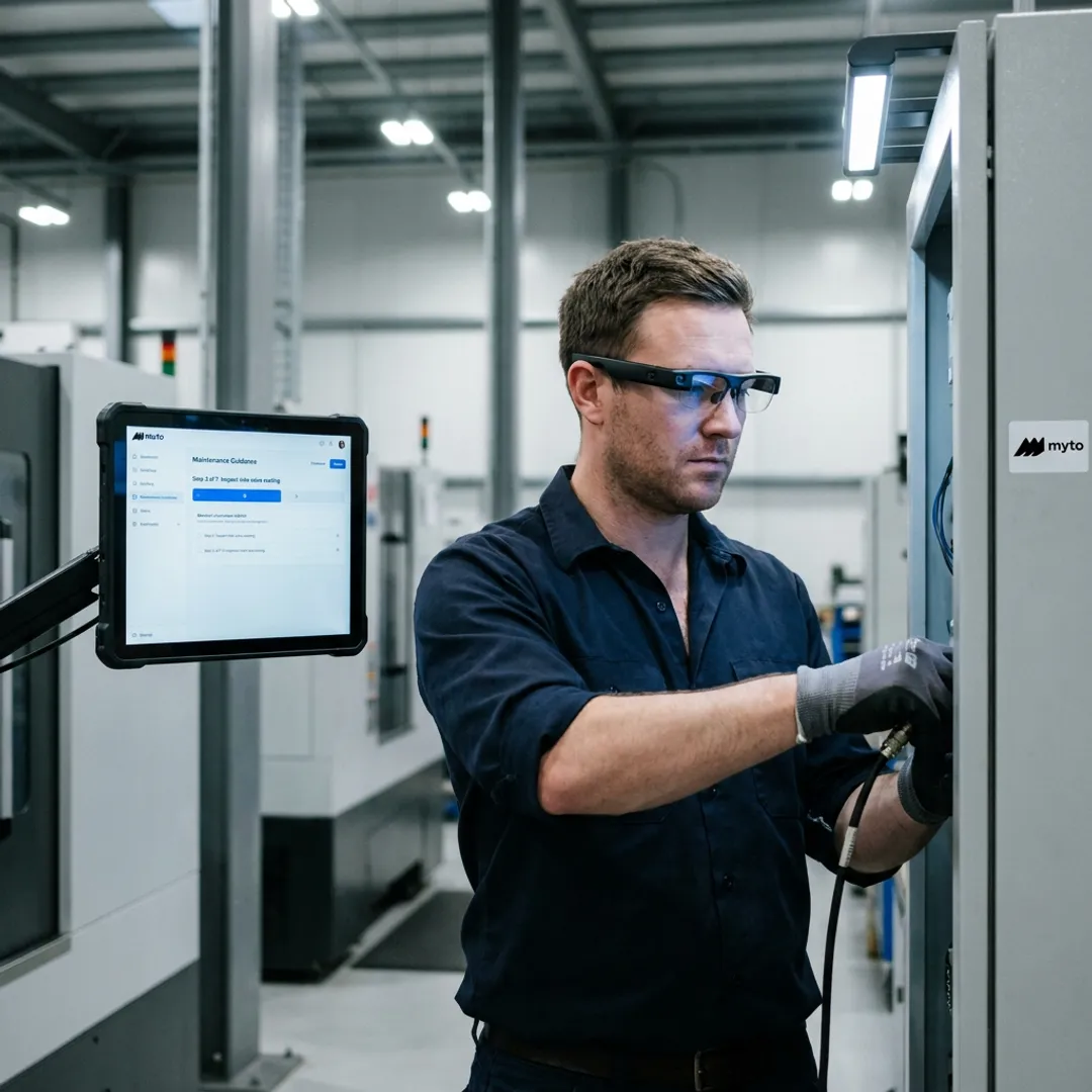 Industrial worker using AI smart glasses