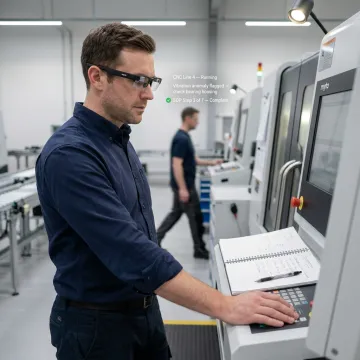 Operator using smart glasses on a factory floor