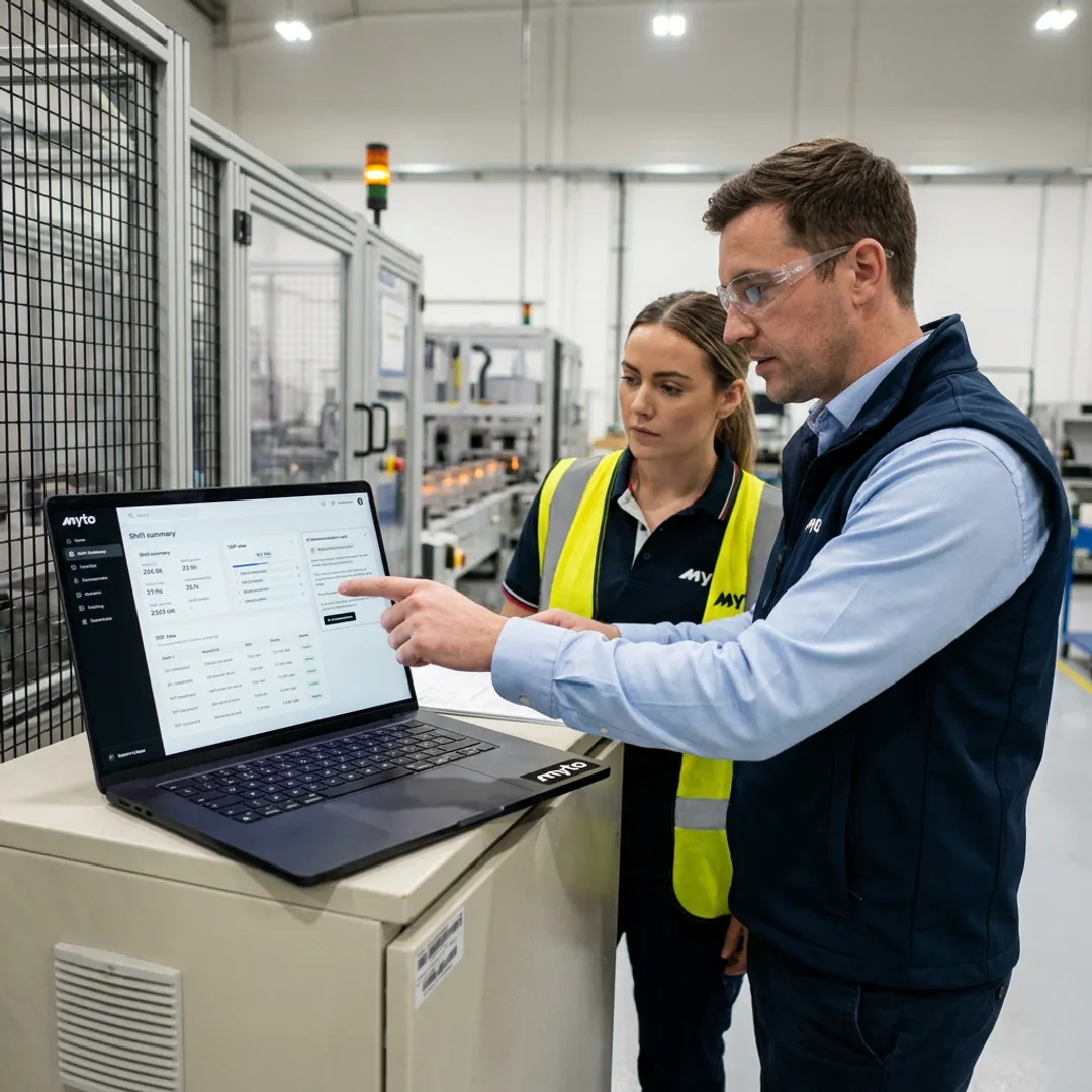 Engineer reviewing AI manufacturing workflow automation