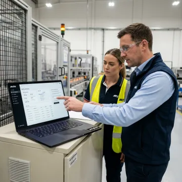 Engineer reviewing AI manufacturing workflow automation
